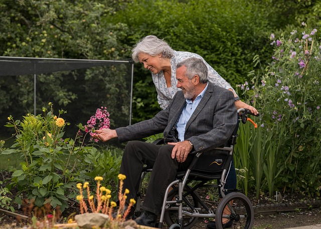 elderly couple in garden